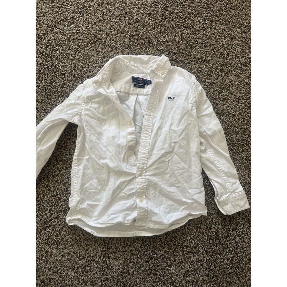 Vineyard Vines Boys White Stretch Whale Shirt Button Down Size 5